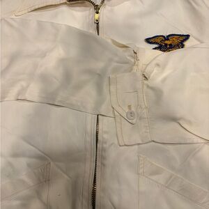 Vintage Champion Cream Bomber Jacket Size Medium with patch